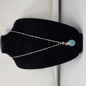 Vintage long beaded necklace with accent turquoise color stone
